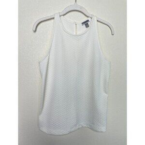 Chelsea28 Small Dot Textured Top Off White Cream Sleeveless Back Keyhole Button